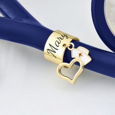 Custom Name Stethoscope ID Tag, Stethoscope ID Ring with Nurse Cap Charms, Graduation/Appreciation Gifts for Nurse/Doctor/Medical Students