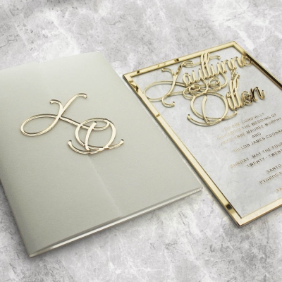 Kundenspezifische Einladungen aus transparenter Folie mit Umschlag, Hochzeitseinladungen aus Acryl, elegante Hochzeitseinladungen, Hochzeitseinladungen für Jungvermählten