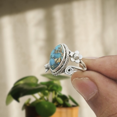 Natuurlijke Turquoise ring, anti-angst ring, Boho stijl, sterling zilver 925/messing sieraden, ringen voor vrouwen, cadeau voor oma/moeder/vriend