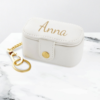 Nom personnalisé Mini boîte à bijoux avec porte-clés, porte-clés de voyage, porte-bijoux, cadeau de fête des mères/anniversaire/demoiselle d'honneur pour femme/fille