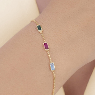 Custom 1-6 Square Birthstone Bracelet/Necklace, Dainty Bracelet/Necklace, Family Birthstone Jewelry, Mother's Day/Birthday ​Gift for Mom/Grandma/Her
