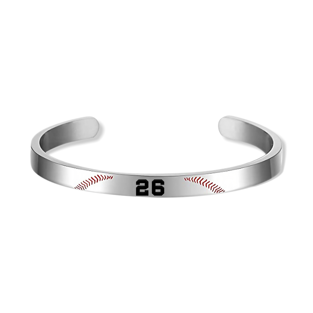 Custom Baseball Number Bracelet, Stainless Steel Baseball Jewelry, Adjustable Cuff Bangle, Sport