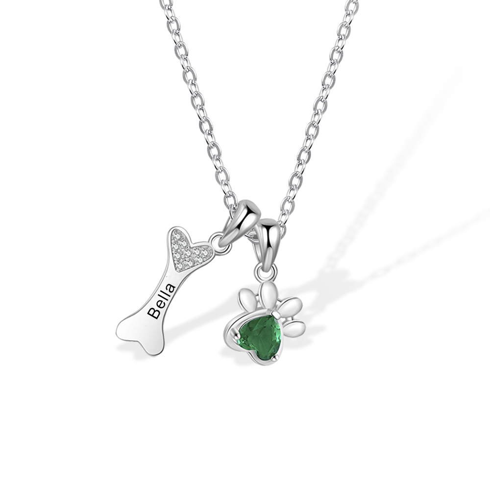 Collier Personnalisé Avec Empreinte De Patte Et Nom Gravé - Argent Ou Cuivre - Cadeau Commémoratif Pour Amoureux Des Animaux