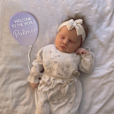 Personalized Balloon Acrylic Disc, Plaque, Baby Announcement, Name Announcement, Welcome to the World