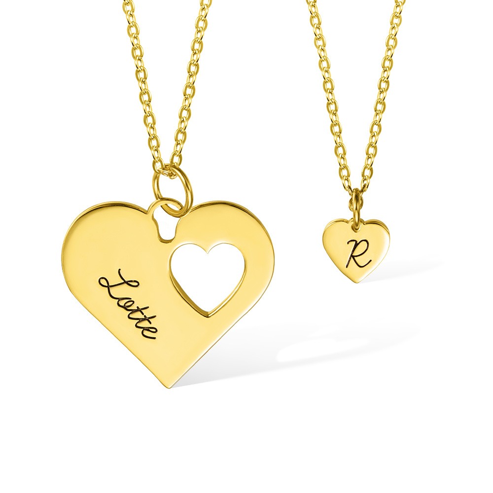 Personalized Mommy and Me Heart Necklace Set, Set Of 2, Mother & Daughter Necklace, Mommy Necklace, Matching Necklace, Mother's Day Gift for Mom