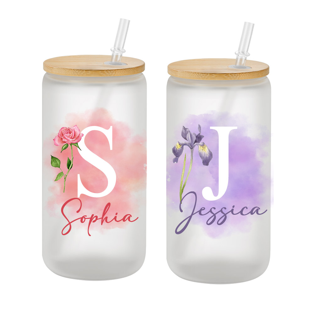 Personalized Birth Flower Iced Coffee Cup - The White Invite