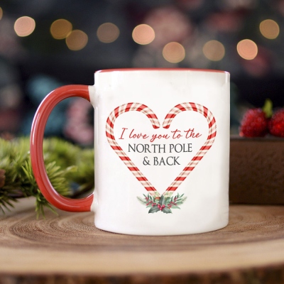 Tazza a cuore con bastoncino di zucchero con nome personalizzato, tazza di Natale personalizzata, tazza da caffè e tè, decorazione per la casa, regali di Natale per nonni/famiglia/coppie