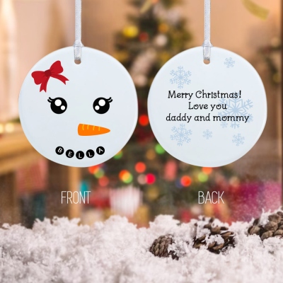 Ornamento personalizzato personalizzato con espressione del pupazzo di neve, decorazione dell'albero di Natale, ornamento in ceramica, decorazione della casa, regali di Natale per bambini/amici/famiglia