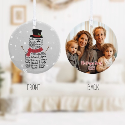 Personalisierter Schneemann-Ornament mit Namen und Foto, weihnachtlicher Keramikornament, Weihnachtsbaumdekoration, Weihnachtsgeschenke, Geschenke für Mama/Großeltern/Freunde