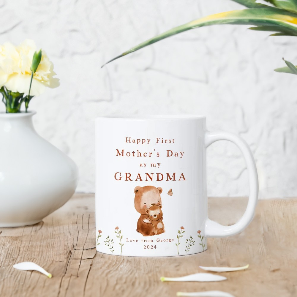 Första mors dag Nana mugg &amp; glasunderlägg present, personlig keramisk mugg, muggset för söta djur, mors dag present till Nana/mamma/mormor/barnflicka/nybliven mamma/Nanna