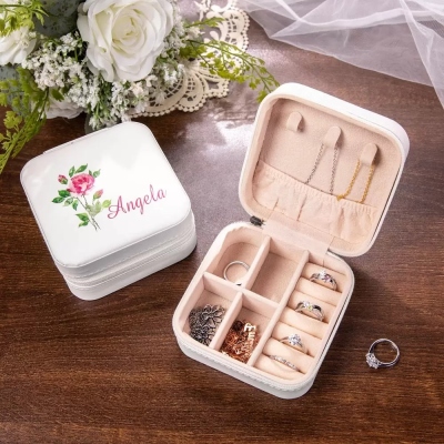 Personalized Jewelry Box with Birth Month Flower, Bridal Party Gifts, Custom Travel Jewelry Case, Wedding Gifts