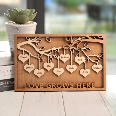 Personalized Name Heart Family Tree Home Decor, Mother's Day Gift for Grandparents