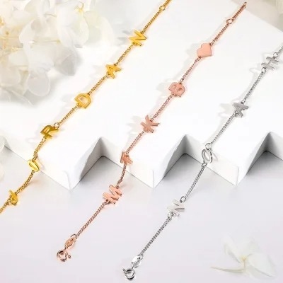Bracelet initial/nom personnalisé en argent sterling, cadeau pour femme/maman/elle/amant