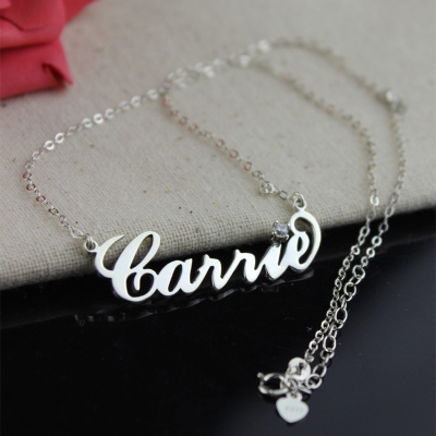 Sterling Silver Carrie Name Necklace With Birthstone, Gift for Women Wife Mom Girlfriend Daughter Friend