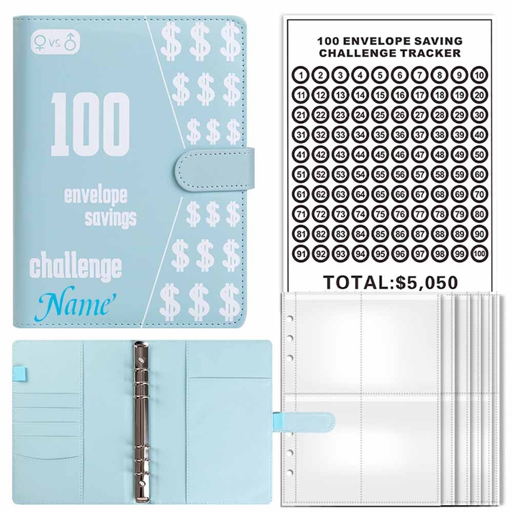 Personalized 100 Envelope Saving Challenge, Custom Money Savings Binder with Name, Budget Book with Cash Envelopes, Gift for Couple/Family/Friend