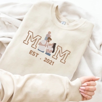 Mother's Day Personalized Embroidered Family Photo Hoodie Sweatshirt T-Shirt