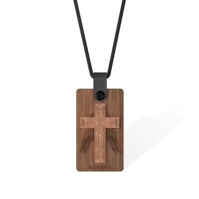 Personalized NFC Bible Pendant, Customized Name Wooden Cross Necklace, Engraved Name, Gift for Christians, Church Gift