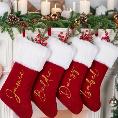Personalized Family Christmas Stocking with Name, Soft Plush Fireplace Christmas Tree Hanging Ornament, Home Decor, Christmas Gift for Family/Kids
