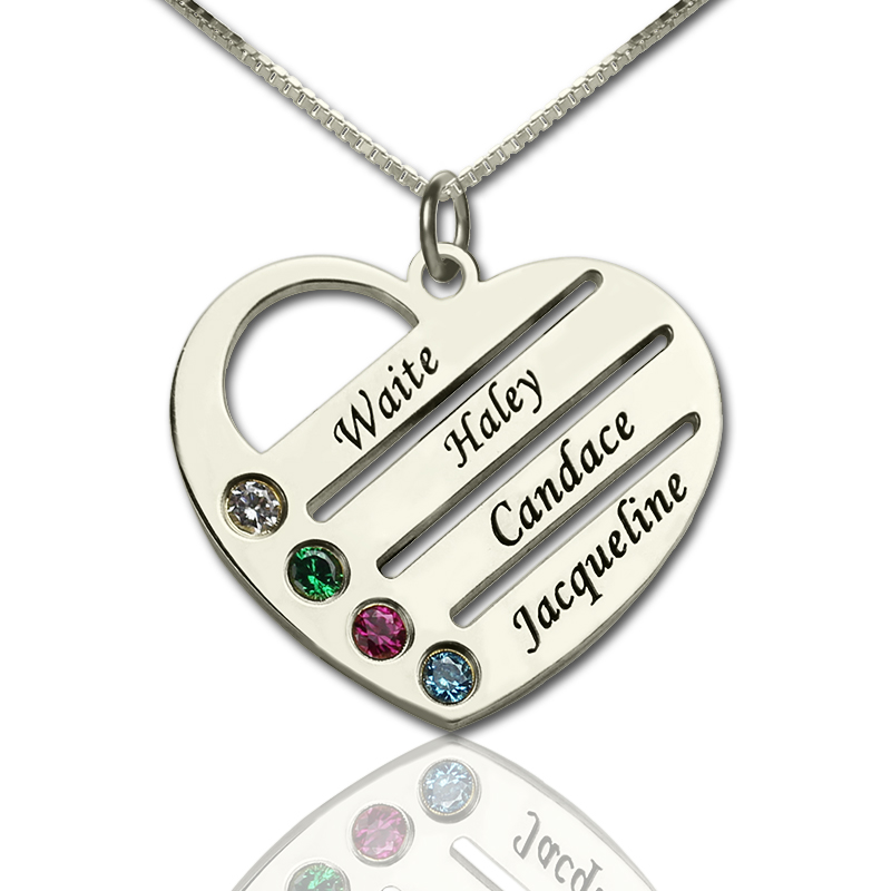 Getname Necklace Sterling Silver Personalized Necklace Mom Heart Necklace with Birthstones for Mom Jewelry