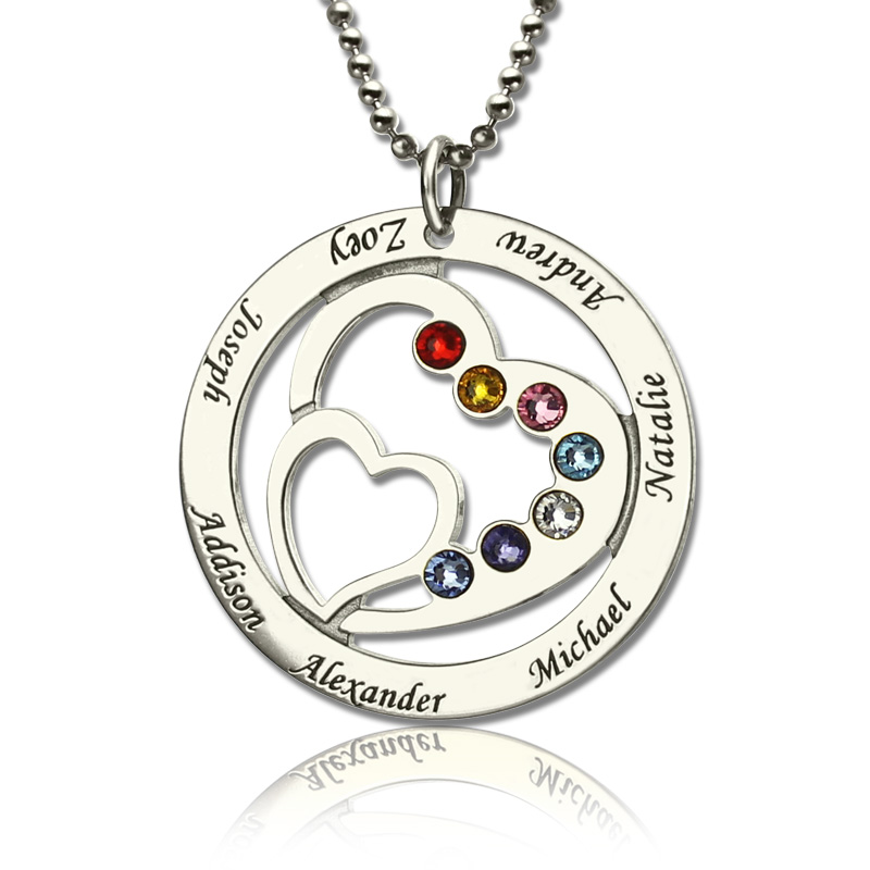 Mothers gift Custom heart Heart Names Necklace Heart birthstone necklace 