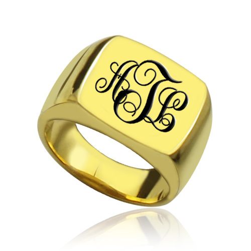 Custom Script Monogram Signet Ring Medium Large / 18K White Gold