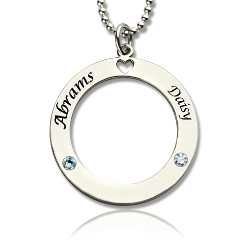 Engraved Circle of Life Name Necklace with Birthstone Silver ...