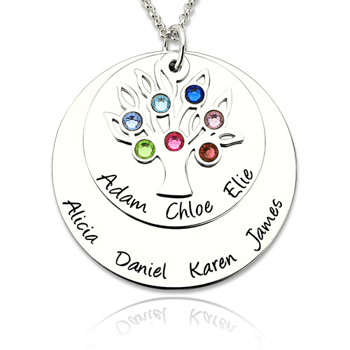 Gift Mother Personalised Necklace Family Names Discs & Birthstones Nan