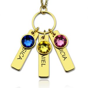 Kids Bar Gold Necklace with Birthstones 