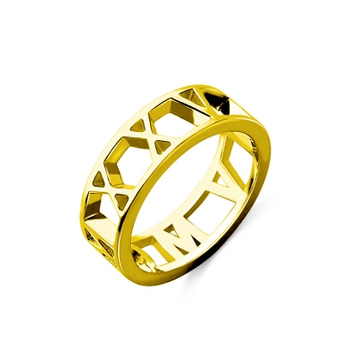 Roman Numeral Date Jewelry Ring 18K Gold Plated