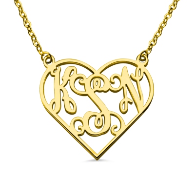 Cut Out Heart Monogram Necklace 18K Gold Plated