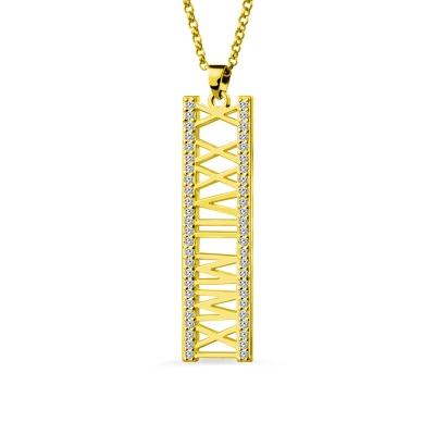 18K Gold Plated Roman Numeral Necklace With Birthstone