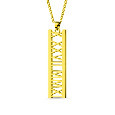 Vertical Roman Bar Necklace 18K Gold Plated