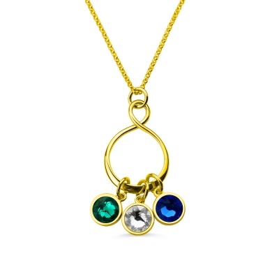 Personalized Family Infinity Necklace with Birthstones 18K Gold Plate