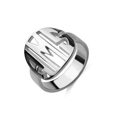 Personalized Cut Out Block Monogram Ring Sterling Silver