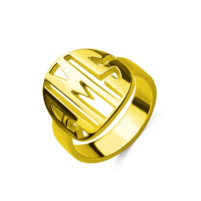 Personalized Block Circle Monogram Ring 18K Gold Plated