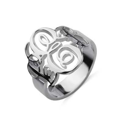Personalized Fancy Monogram Ring Sterling Silver