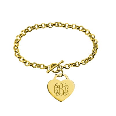 Heart Monogram Initial Charm Bracelet In Gold