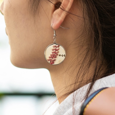 Personalized Baseball Leather Necklace/Earrings Sports Jewelry