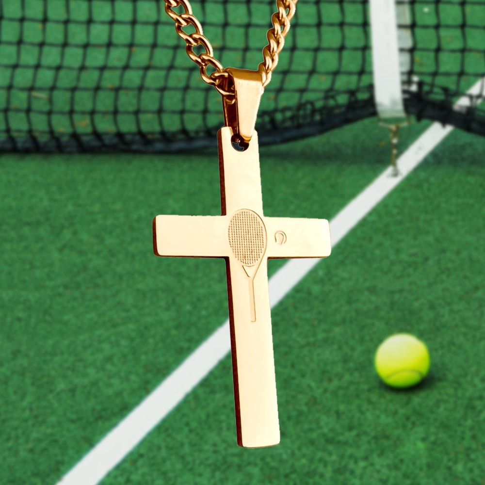 Sport Cross Necklace with Engraved Baseball Basketball Volleyball Soccer Pendants Necklace, Jewelry Gift for Athletes/Coach/Teammate