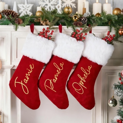 Personalized Family Christmas Stocking with Name, Soft Plush Fireplace Christmas Tree Hanging Ornament, Home Decor, Christmas Gift for Family/Kids
