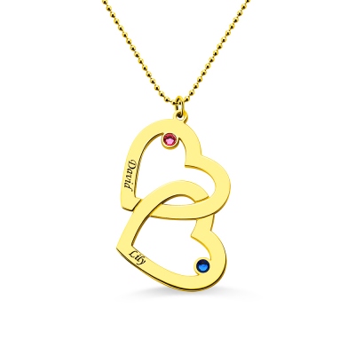Custom Birthstone Heart in Heart Name Necklace 18k Gold Plated