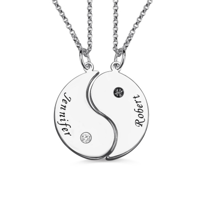 Graverade bästa vänner BFF Yin Yang halsband Set med 2