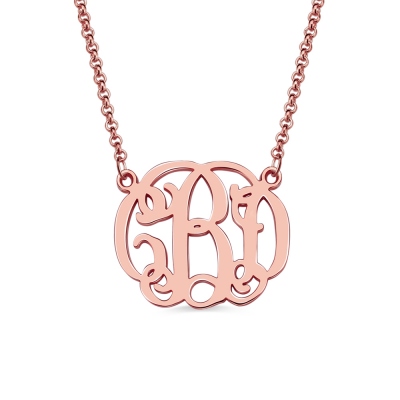 Personalized Small Celebrity Monogram Necklace In Rose Gold