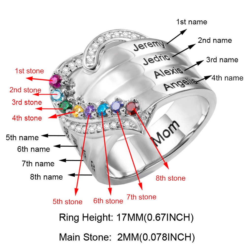 925 Sterling Silver Personalized Heart Ring Customized Birthstone Name Promise Jewelry Birthday Gifts For Women Girlfriend Wife