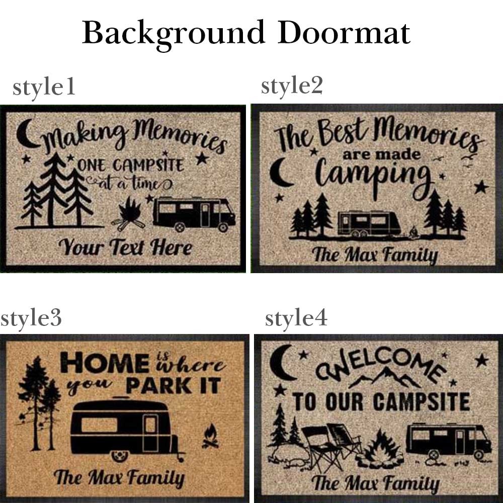 Personalisierte Happy Campers RV-Fußmatte, benutzerdefinierter Familienname, Camping-RV-Fußmatte, RV-Camping-Geschenk-Zubehör für drinnen und draußen