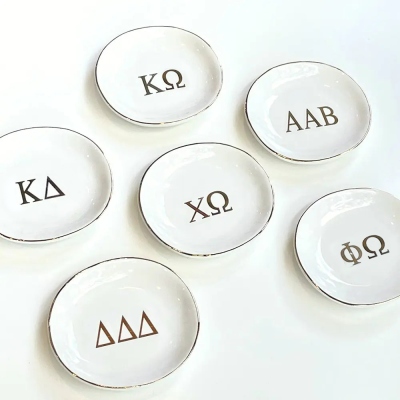 Sorority Ring Pin Dish - gold trim trinket dish - jewelry dish - Bid Day Gift - Initiation Gift - Sorority Gift