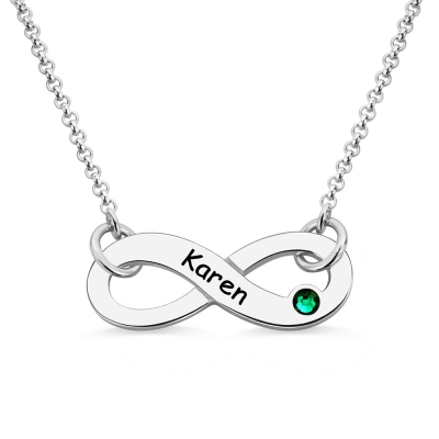 Personalized CZ Infinity Pendant for Mothers Galis Engraved “Best Mom” Infinity Necklace in Sterling Silver 