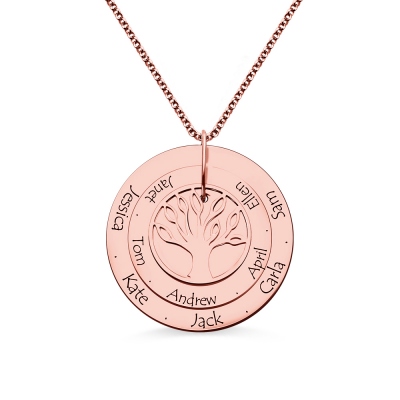Disc Family Tree Names Necklace for Mother In Rose Gold