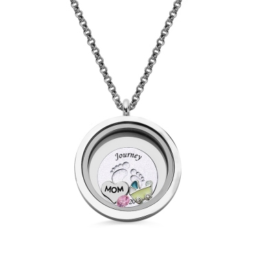 Engraved Baby Feet Floating Charm Circle Locket for Mom