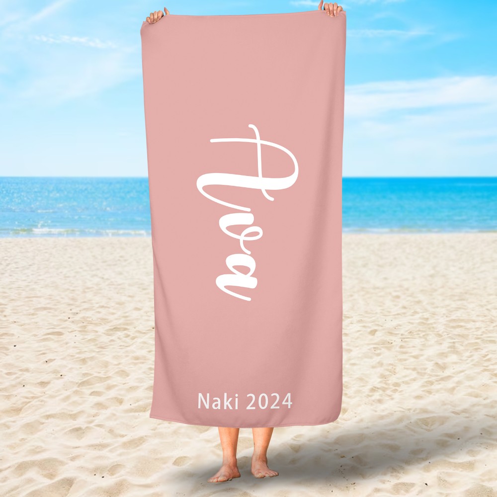 Gepersonaliseerde naam strandlaken met meerdere kleuren, aangepaste superfijne vezel zwembadhanddoek, strandlaken met monogram, vakantiecadeau voor reiziger/familie